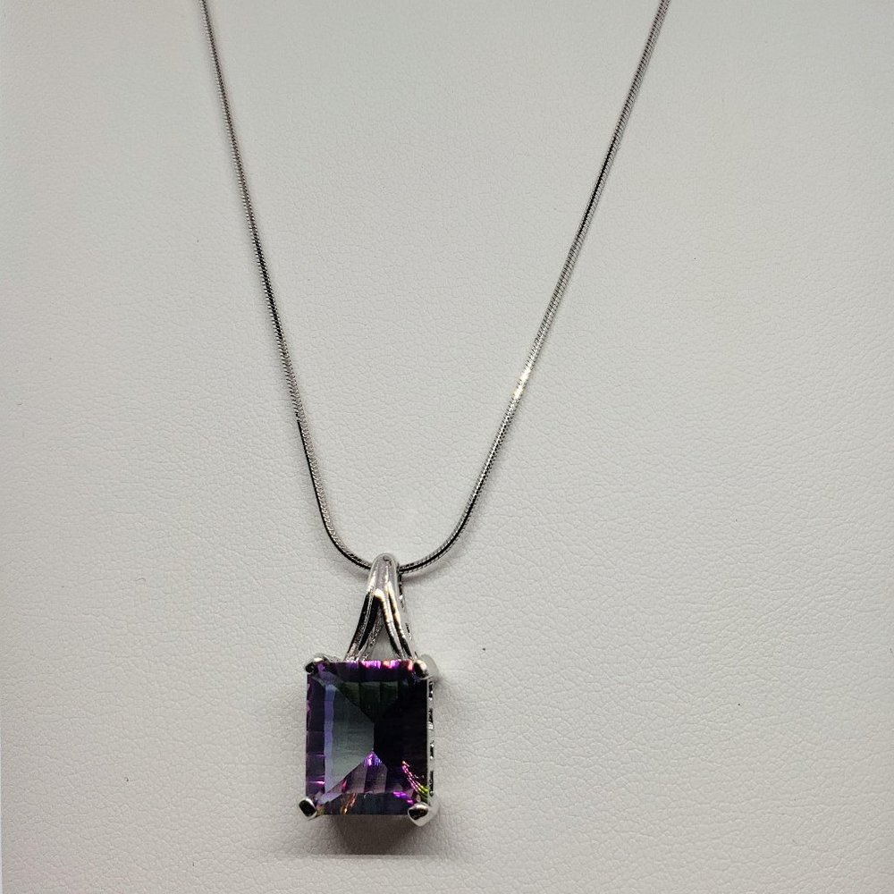 Mystic Topaz Rectangular Pendant on 18in SS Chain